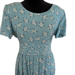 Karin Stevens, women's size 12, Petite* teal floral dress, rayon